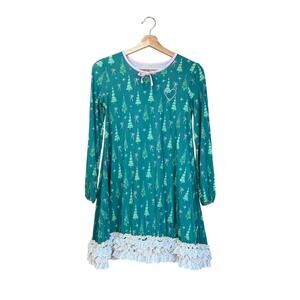 Love and Grow Girl's Green Tree Ruffle Pajama 12Y Night Gown Christmas